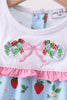 Blue Strawberry Embroidered Bow Bloomer Set