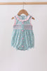 Green Floral Smocked Bubble