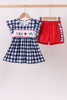 Navy Apple Smocked Ruffle Gingham Set