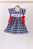 Navy Apple Smocked Gingham Dress