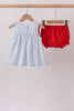 Blue Embroidered Swiss Dot Bloomer Set