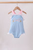 Blue pencil bow embroidery ruffle bubble