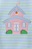 Blue Stripe Schoolhouse Appliqué Ruffle Set