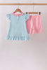 Blue Stripe Schoolhouse Appliqué Ruffle Set