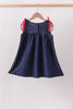 Navy Apple Applique Denim Dress