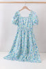 Blue Floral Tiered Women Dress