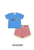 Blue Carousel Embroidered Shorts Set