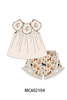 Khaki horse embroidery ruffle shorts set