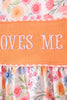 Coral Jesus Loves me Embroidered Floral Shorts Set