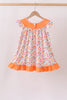 Coral Jesus Loves me Embroidered Floral Ruffle Dress