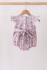 Blue Floral Smocked Ruffle Bubble