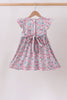 Blue Floral Smocked Ruffle Dress
