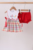 Red ABC Embroidered Plaid Bloomer Set