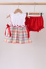 Red ABC Embroidered Plaid Bloomer Set