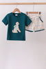 Teal Puppy Applique Plaid Set