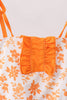 Orange Floral Print Ruffle Swimsuit