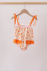 Orange Floral Print Ruffle Swimsuit