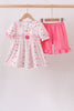 Pink Apple Smocked Ruffle Shorts Set