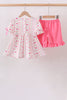 Pink Apple Smocked Ruffle Shorts Set