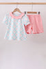 Pink Floral Bow Print Scalloped Shorts Set