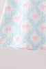 Pink Floral Bow Print Scalloped Shorts Set