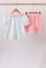 Pink Floral Bow Print Scalloped Shorts Set