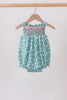 Green Floral Smocked Ruffle Bubble