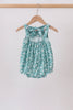 Green Floral Smocked Ruffle Bubble