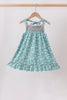 Green Floral Smocked Ruffle Dress