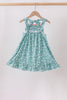 Green Floral Smocked Ruffle Dress