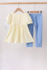 Cream smocked bow pants set