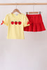 Yellow Apple Crayon Embroidered Girls Skorts Set