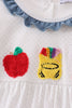 Blue Apple Crayon French Knot Ruffle Dress