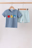 Blue Apple Crayon French Knot Plaid Shorts Set