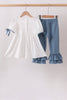 Blue Apple Crayon French Knot Ruffle Pants Set