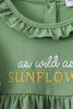 Green Sunflower Applique Ruffle Shorts Set