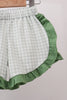 Green Sunflower Applique Ruffle Shorts Set