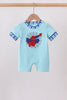 Blue character embroidery romper