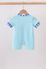 Blue character embroidery romper