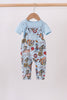 Blue character bamboo romper set