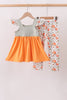 Orange Pumpkin Embroidery Ruffle Pants Set
