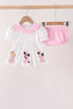 Pink Prayer Embroidery Ruffle Bloomer Set