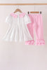 Pink Prayer Embroidery Ruffle Pants Set