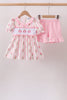 Pink Pumpkin Embroidery Ruffle Shorts Set