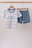 Blue Pumpkin Embroidery Gingham Shorts Set