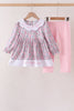 Pink Floral Embroidery Pants Set