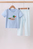 Blue Mallard Applique Gingham Pants Set