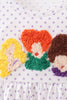 Purple Hocus pocus french knot ruffle bloomer set