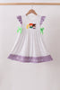Purple Hocus pocus french knot ruffle dress