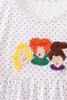Purple Hocus pocus french knot ruffle dress